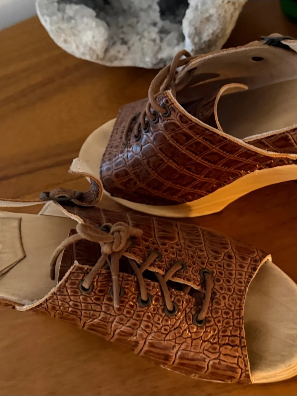 Rachel Comey Brown Croc-Embossed Leather Platform Sandals
